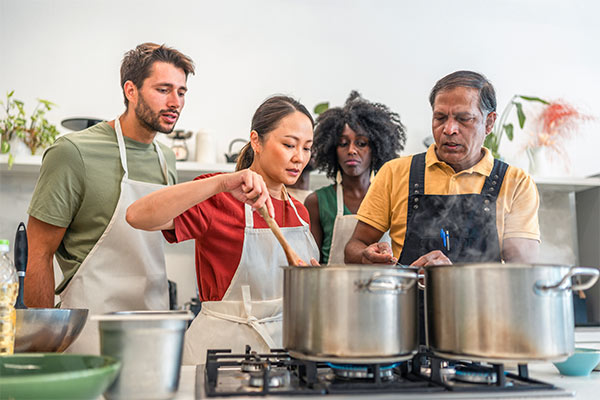 A group learning to cook